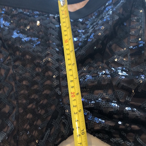 🖤 Black sequins + mesh pattern, beige lined stretch elastic band waist leggings - Picture 7 of 12